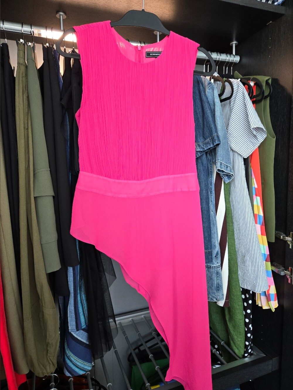 BCBGMaxAzria Neon Pink Asymmetrical Sleeveless Top